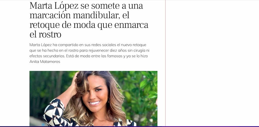 Revista Lecturas y la Clínica de Medicina Estética Elena Berezo. Tratamiento Marcación Mandibular