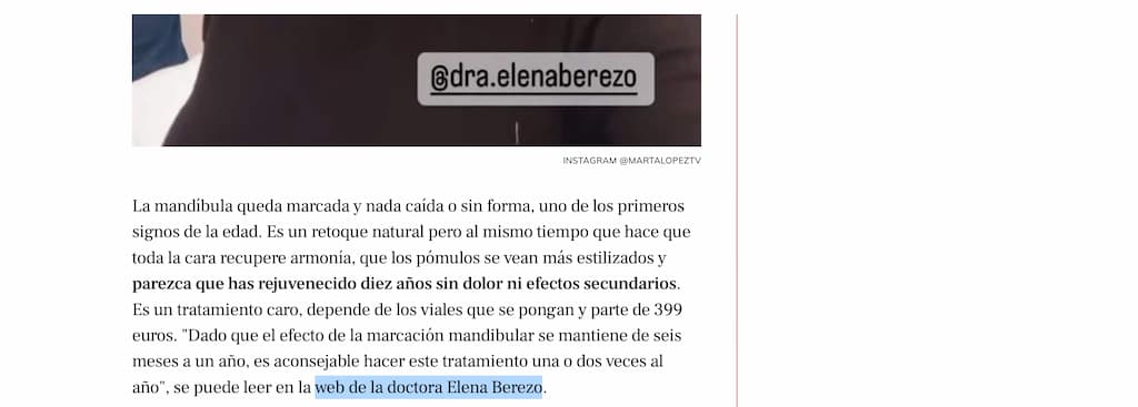 Revista Lecturas y la Clínica de Medicina Estética Elena Berezo. Tratamiento Marcación Mandibular