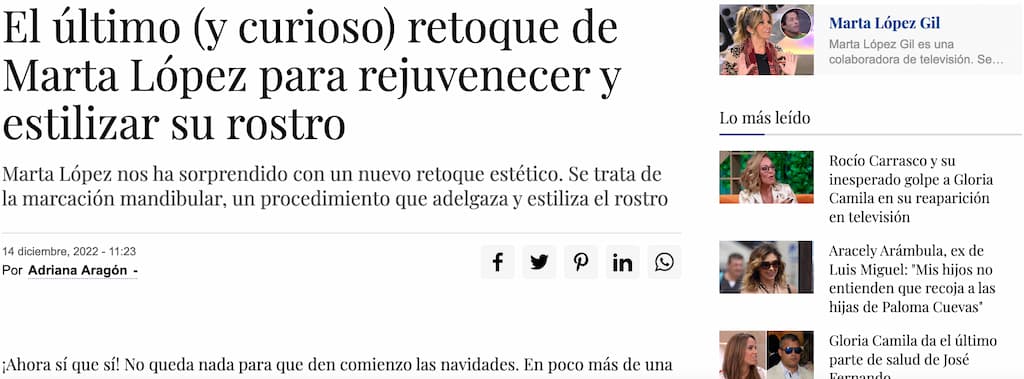 Revista Semana, Marta López y la Clínica Medicina Estética Dra Elena Berezo