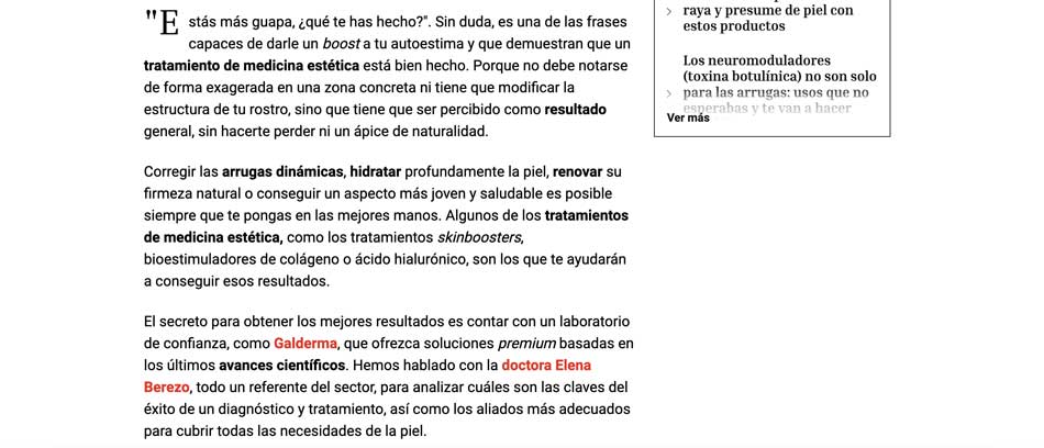 Vanitatis y la Dra elena berezo. Clínica Medicina Estética