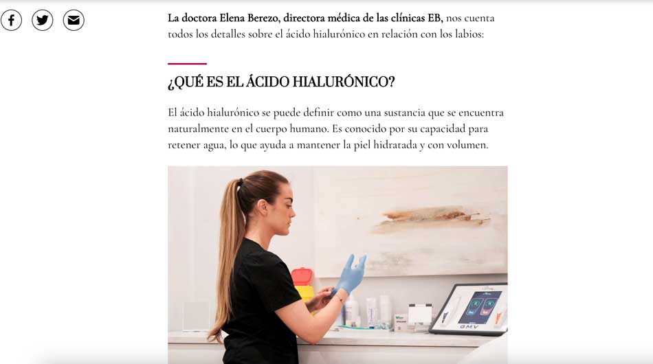 La clínica de medicina estética de la dra elena berezo en Telva