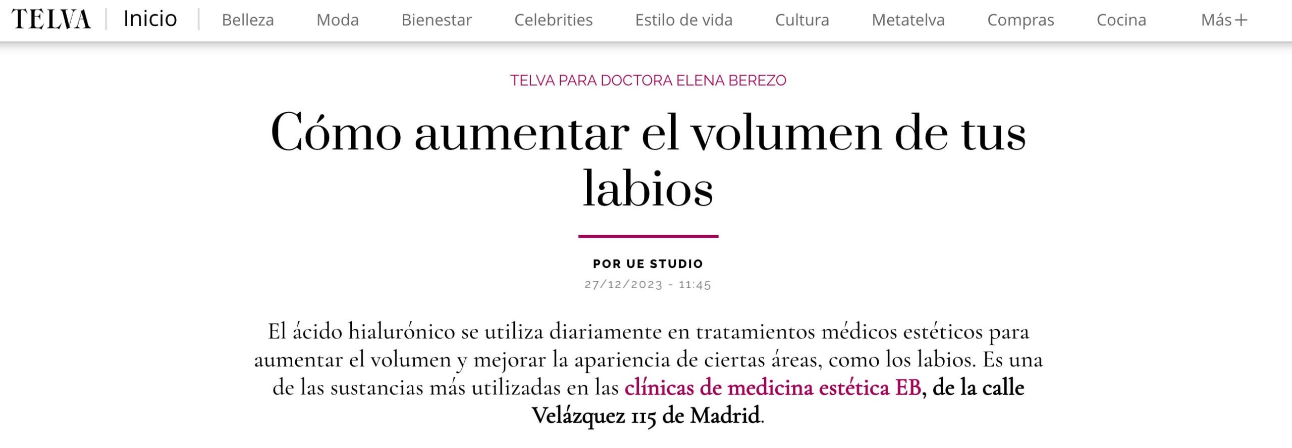 La clínica de medicina estética de la dra elena berezo en Telva