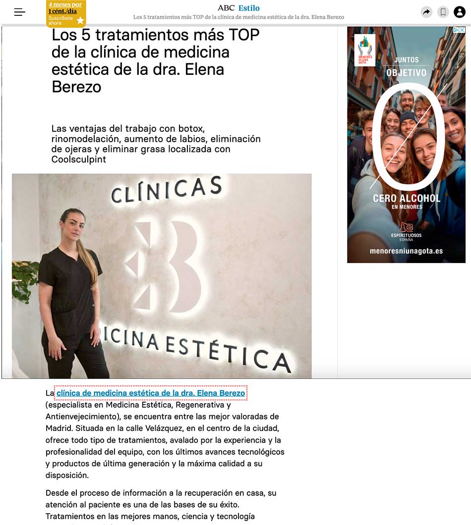 Dra Elena Berezo en ABC Estilo. Clínica de Medicina Estetica EB