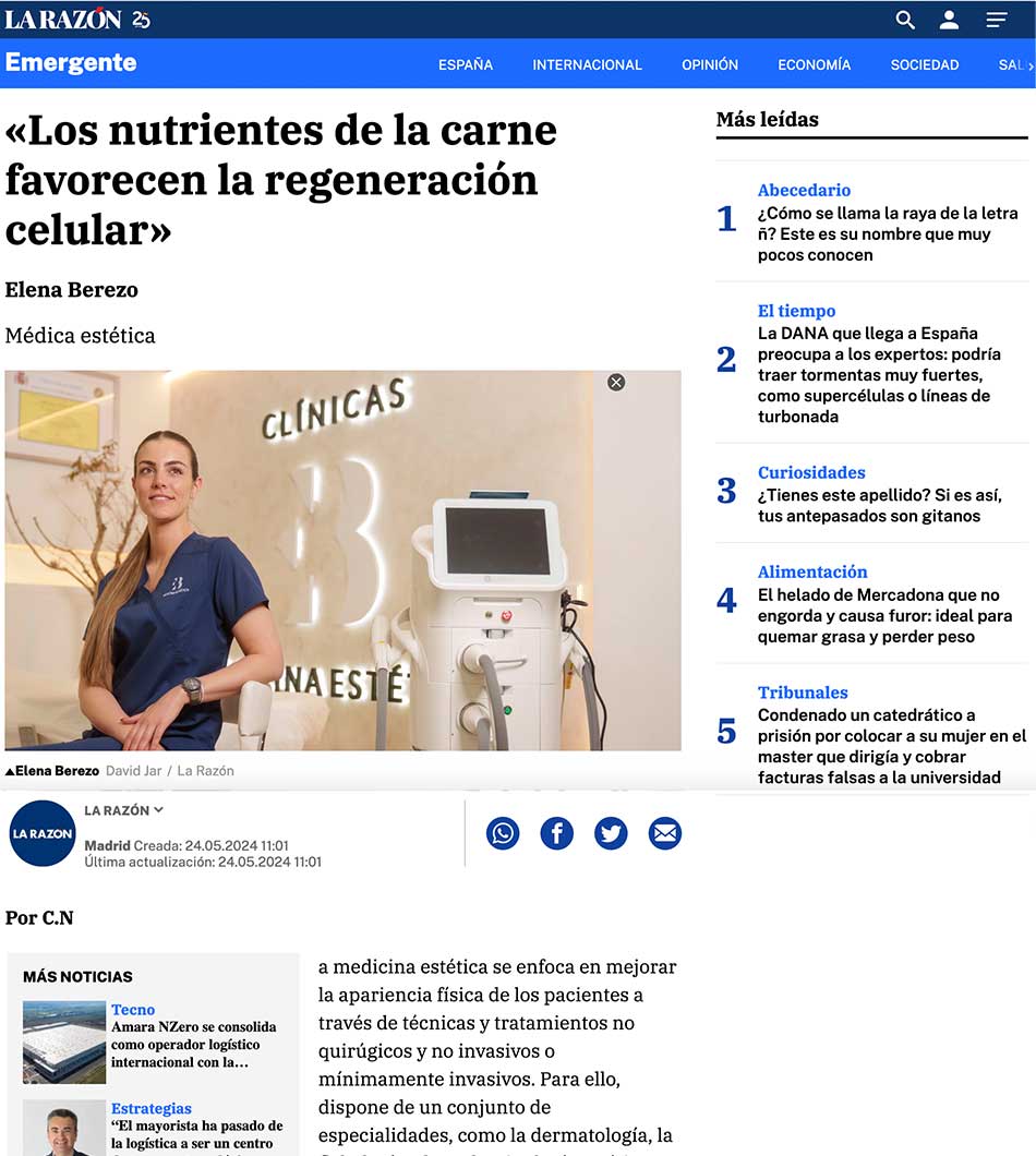 La Dra Elena Berezo sale publicada en el periódico de La Razón